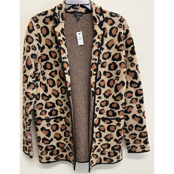 Talbots Leopard Cardigan Knit Blazer Size XS Wool Blend Tan NEW - Picture 9 of 10